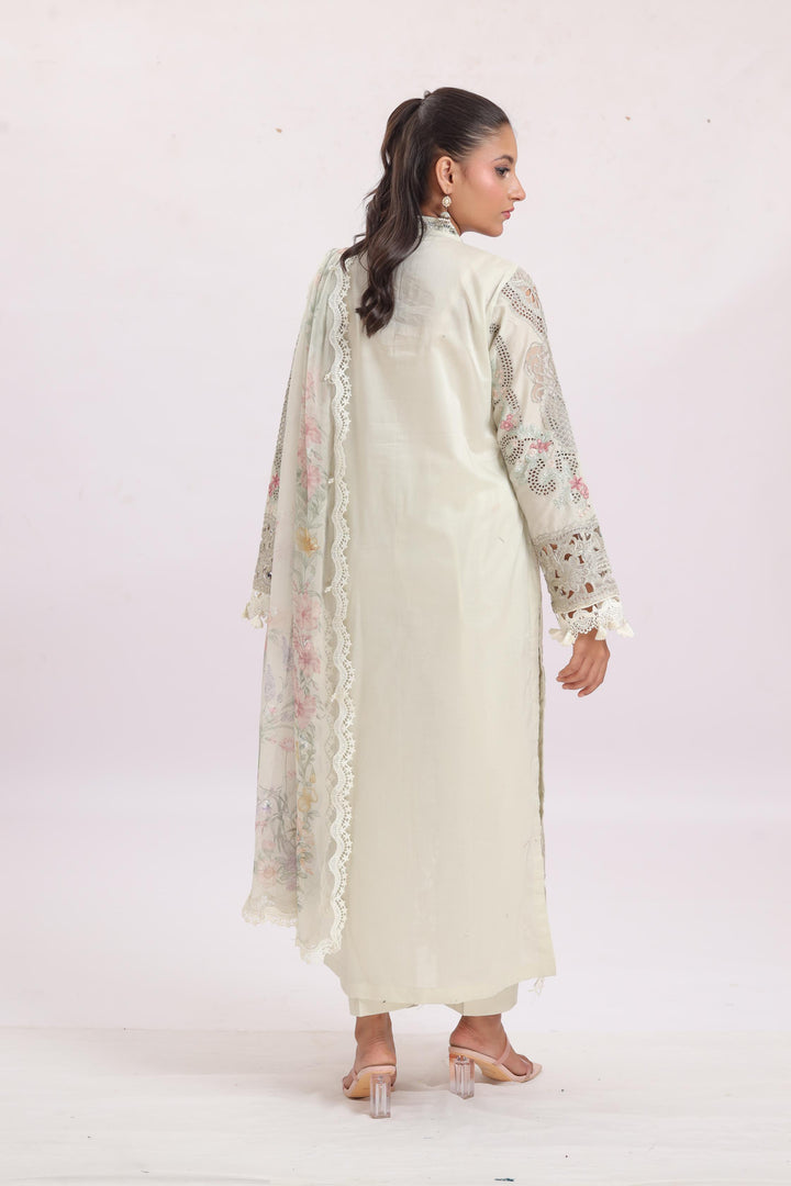 Embroidered Lawn Beige Stitched Suit - Maria B Luxury Lawn