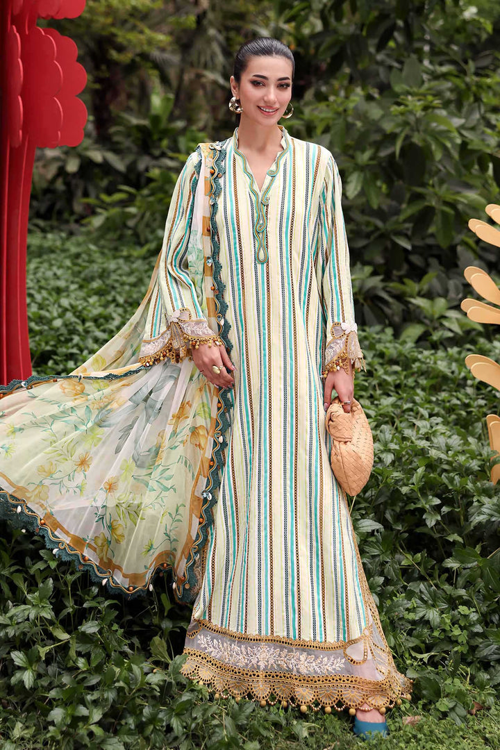 Embroidered Lawn Mustard Green Stitched Suit - Maria B M Print '26