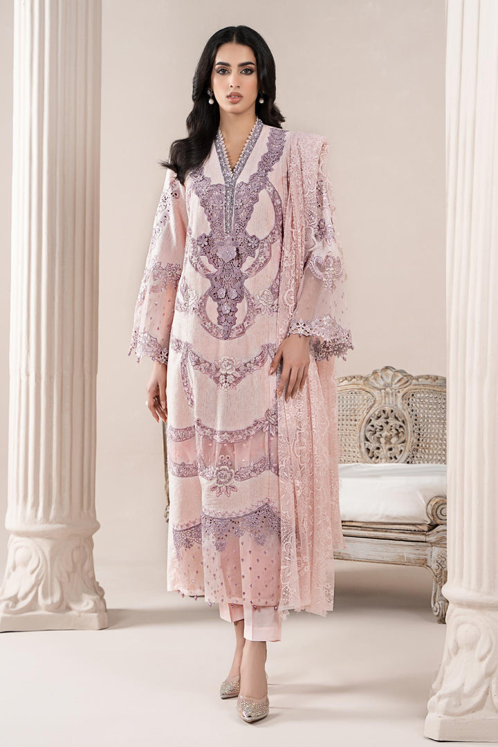 Embroidered Jacquard Lawn Pink Stitched Suit - Maria B