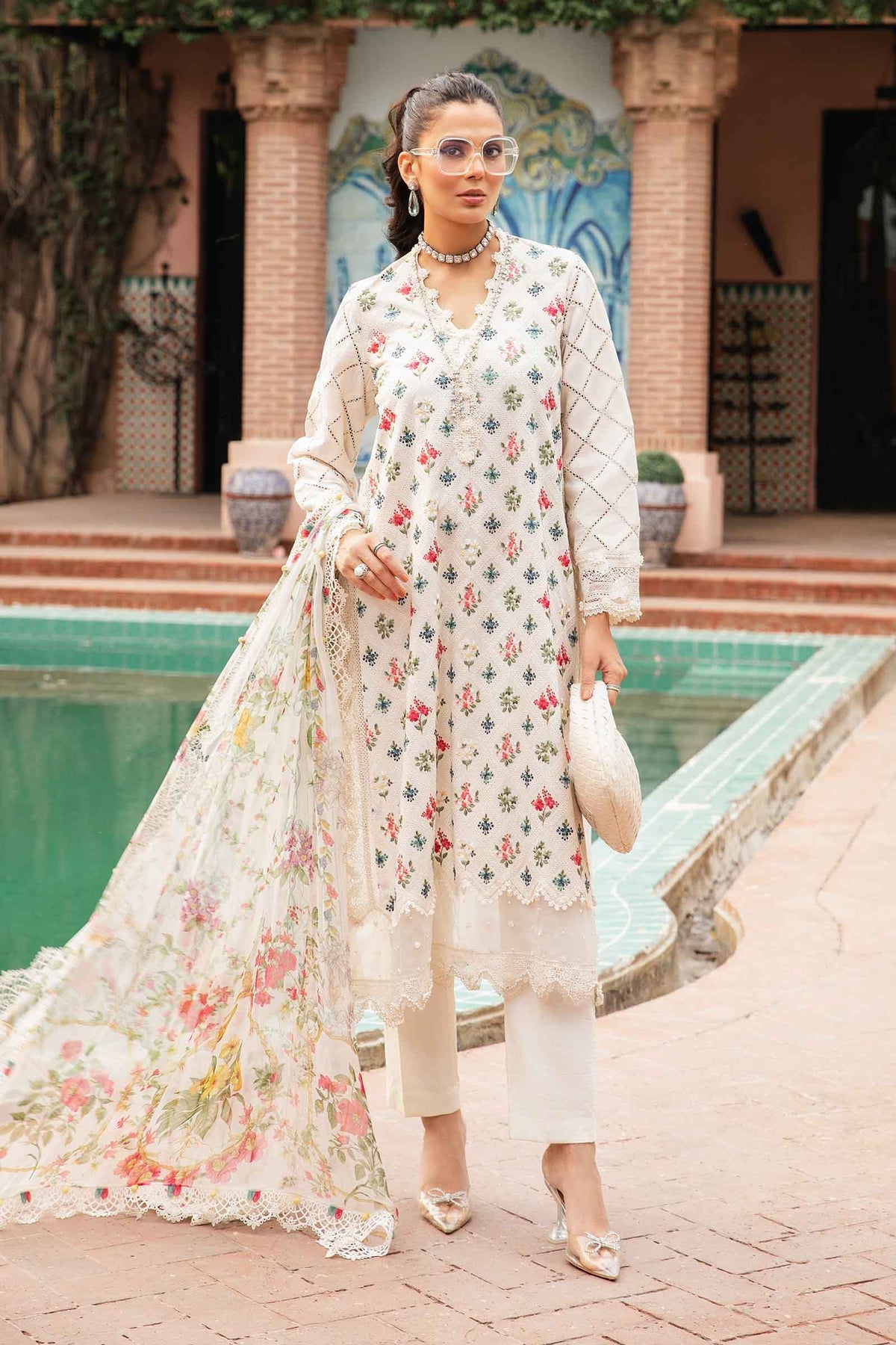 Lawn Off White Stitched Suit - Maria B