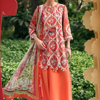 Embroidered Lawn Orange Stitched Suit - Maria B M Print '26