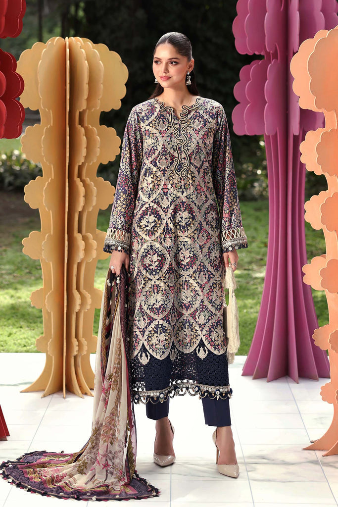 Embroidered Lawn Blue Stitched Suit - Maria B M Print '26