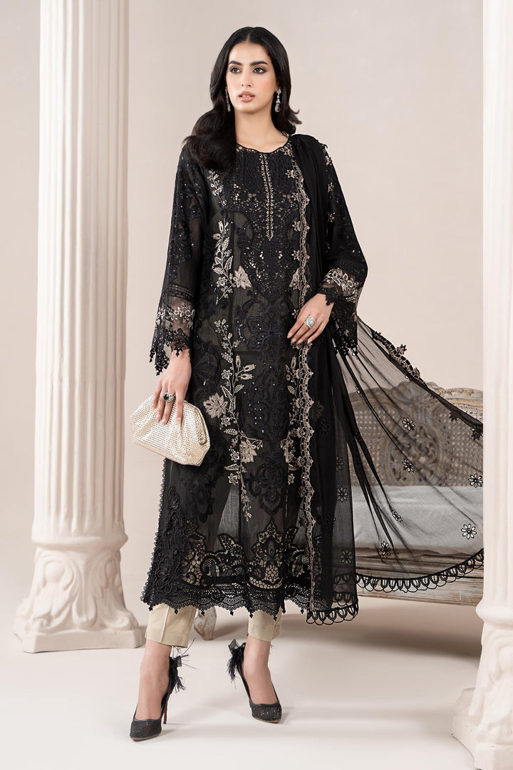 Embroidered Paper Cotton Black Stitched Suit - Maria B