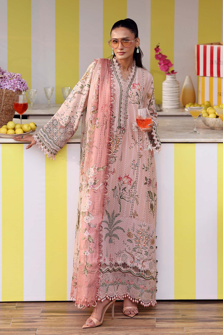 Embroidered Lawn Pink Stitched Suit - Maria B M Print '26