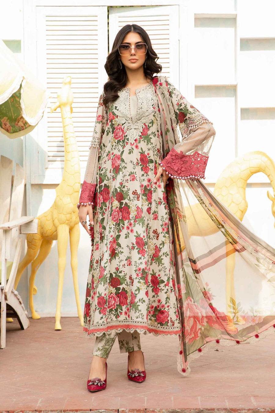 Lawn Beige Stitched Suit - Maria B