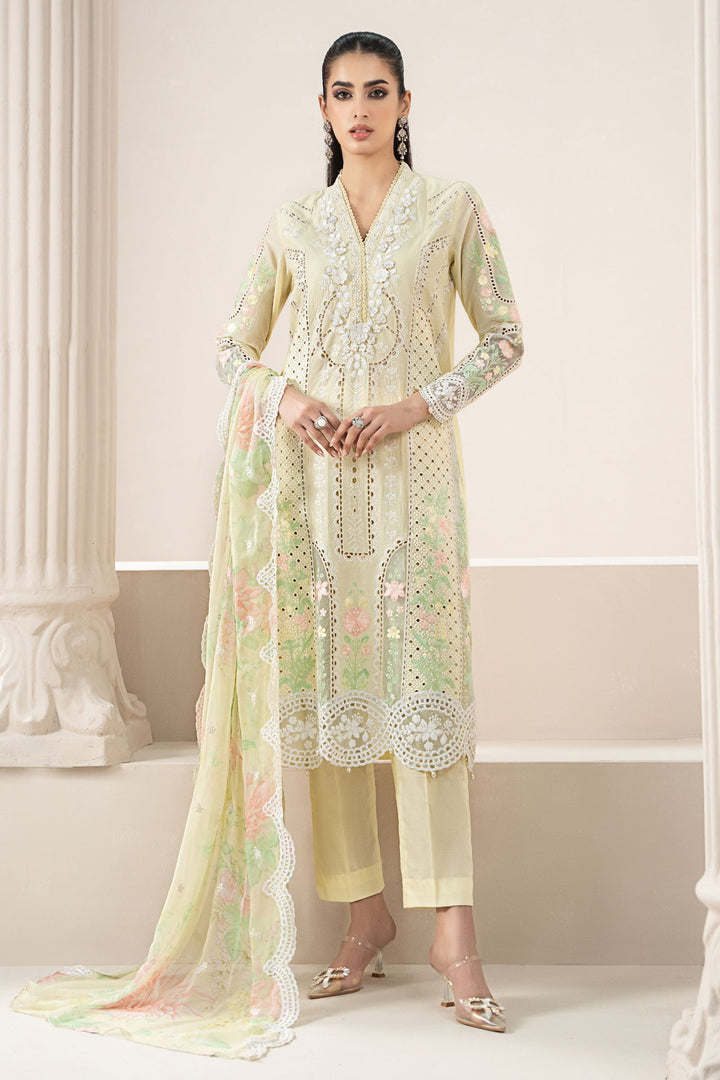 Embroidered Lawn Lemon Stitched Suit - Maria B