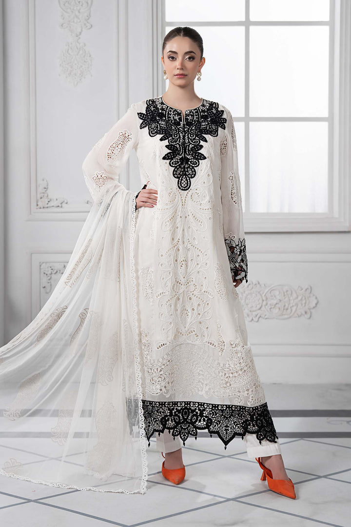 Embroidered Paper Cotton Off White Stitched Suit - Maria B Luxury Lawn