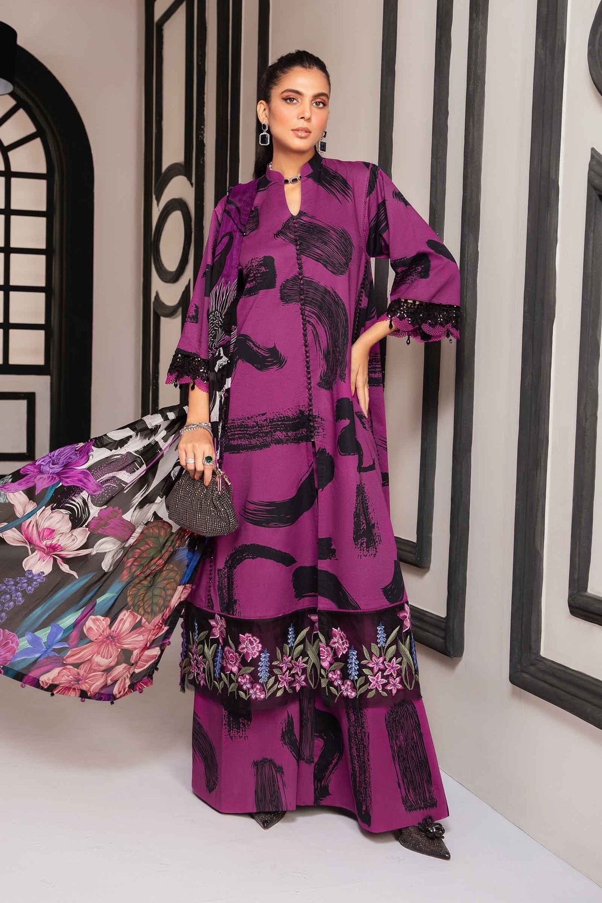 Lawn Purple Stitched Suit - Maria B