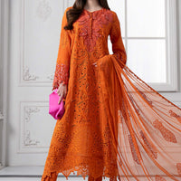 Embroidered Paper Cotton Orange Stitched Suit - Maria B Luxury Lawn