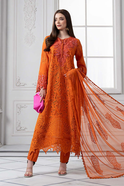Embroidered Paper Cotton Orange Stitched Suit - Maria B Luxury Lawn