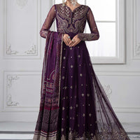 Embroidered Net Magenta Stitched Suit - Maria B Luxury Lawn