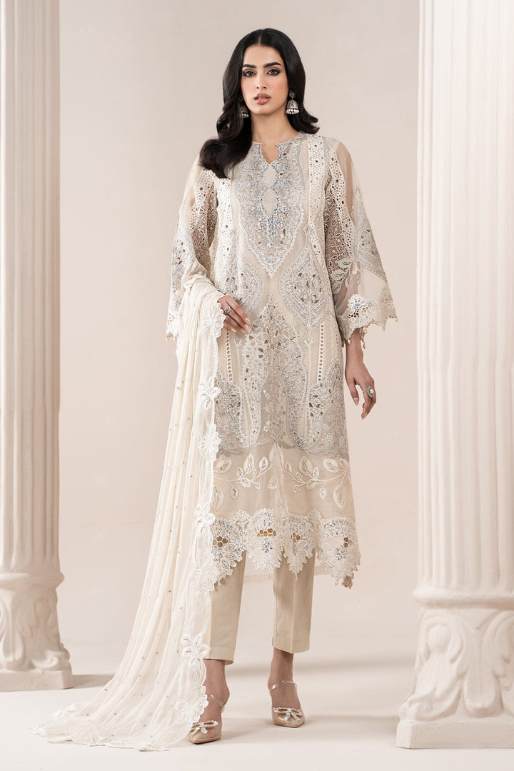Embroidered Organza Off White Stitched Suit - Maria B
