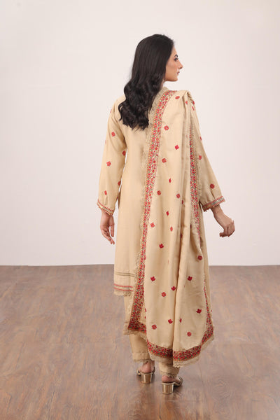 Embroidered Dobby Jacquard Beige 3 Piece Suit - Gul Ahmed