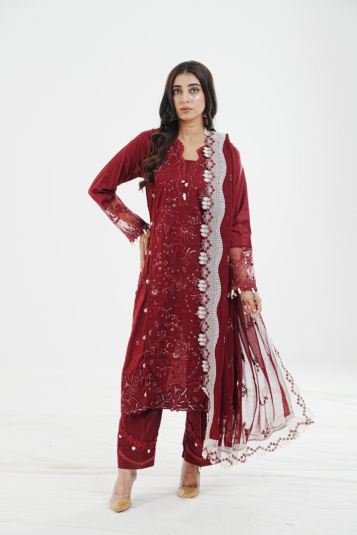Aila - Qalamkar Qlinekari Lawn Stitched