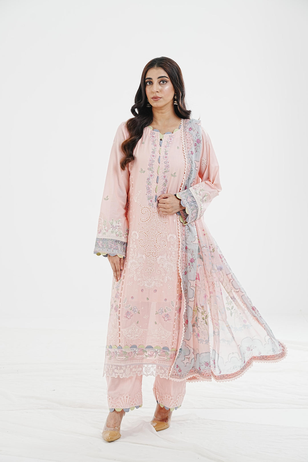Hedi - Qalamkar Qlinekari Lawn Stitched