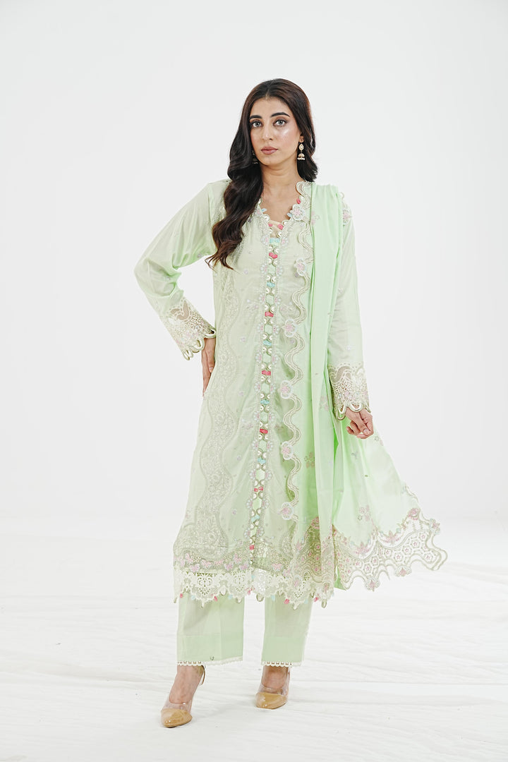 Meline - Qalamkar Qlinekari Lawn Stitched