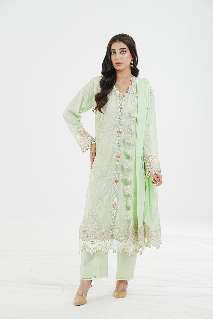 Meline - Qalamkar Qlinekari Lawn Stitched