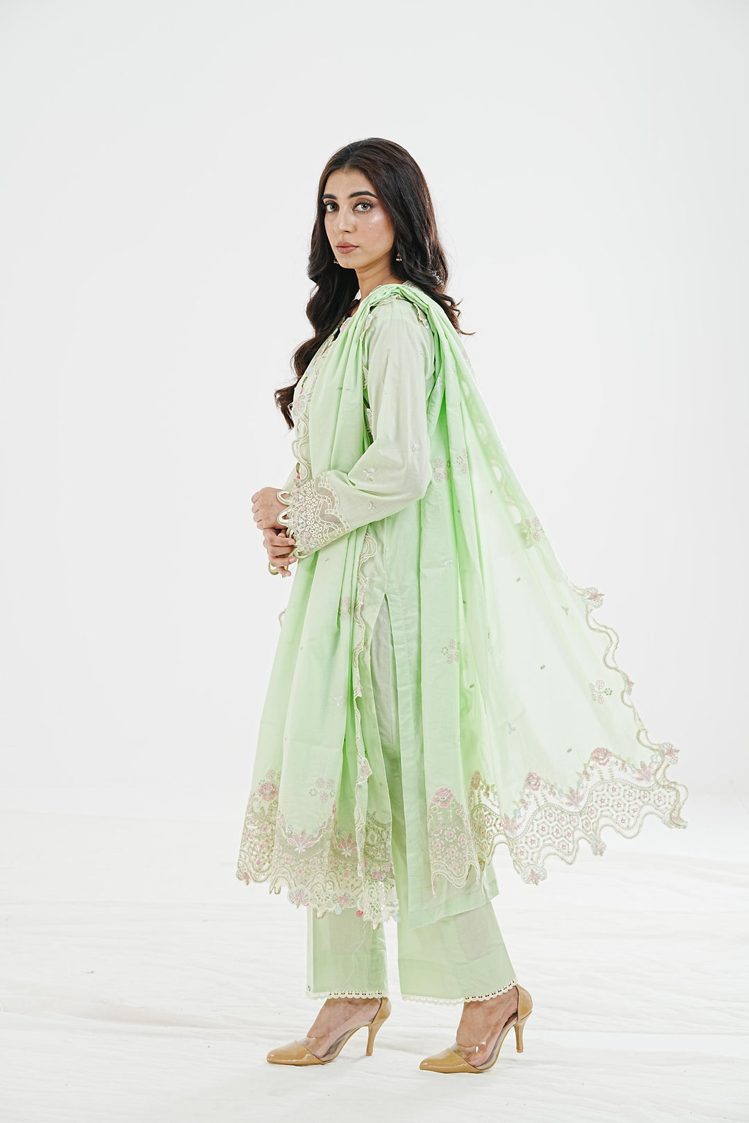 Meline - Qalamkar Qlinekari Lawn Stitched