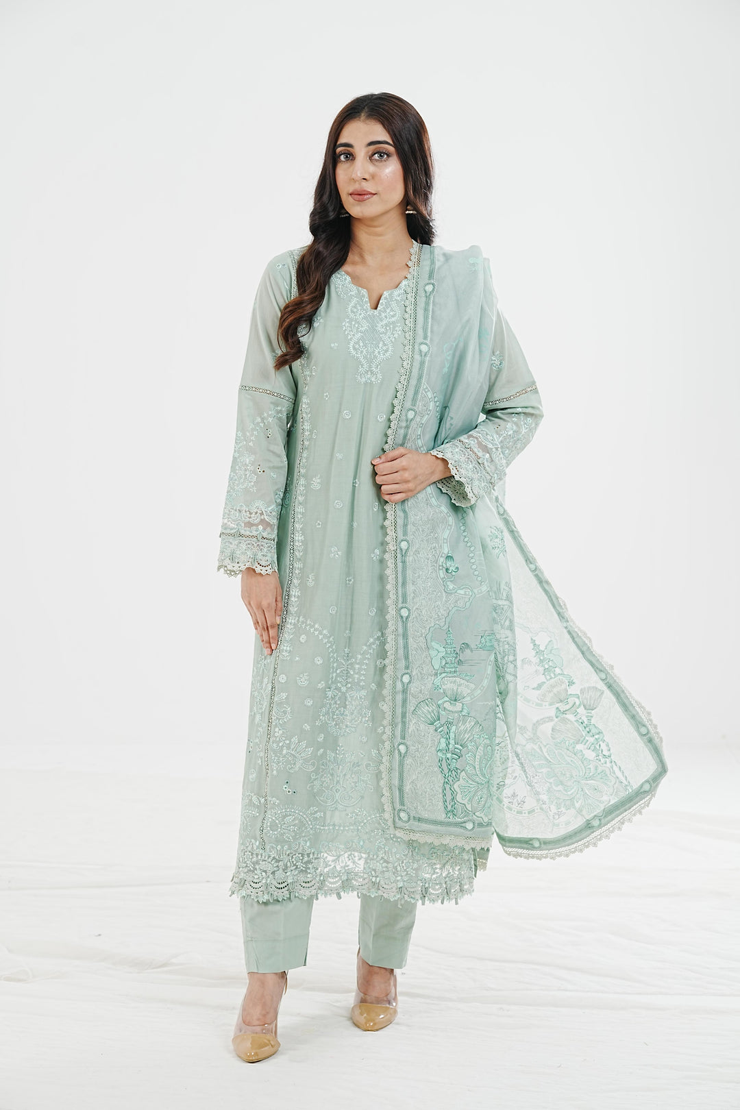 Elira - Qalamkar Qlinekari Lawn Stitched