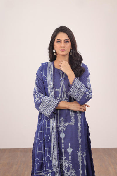 Embroidered Dhanak Blue 3 Piece Suit - Gul Ahmed