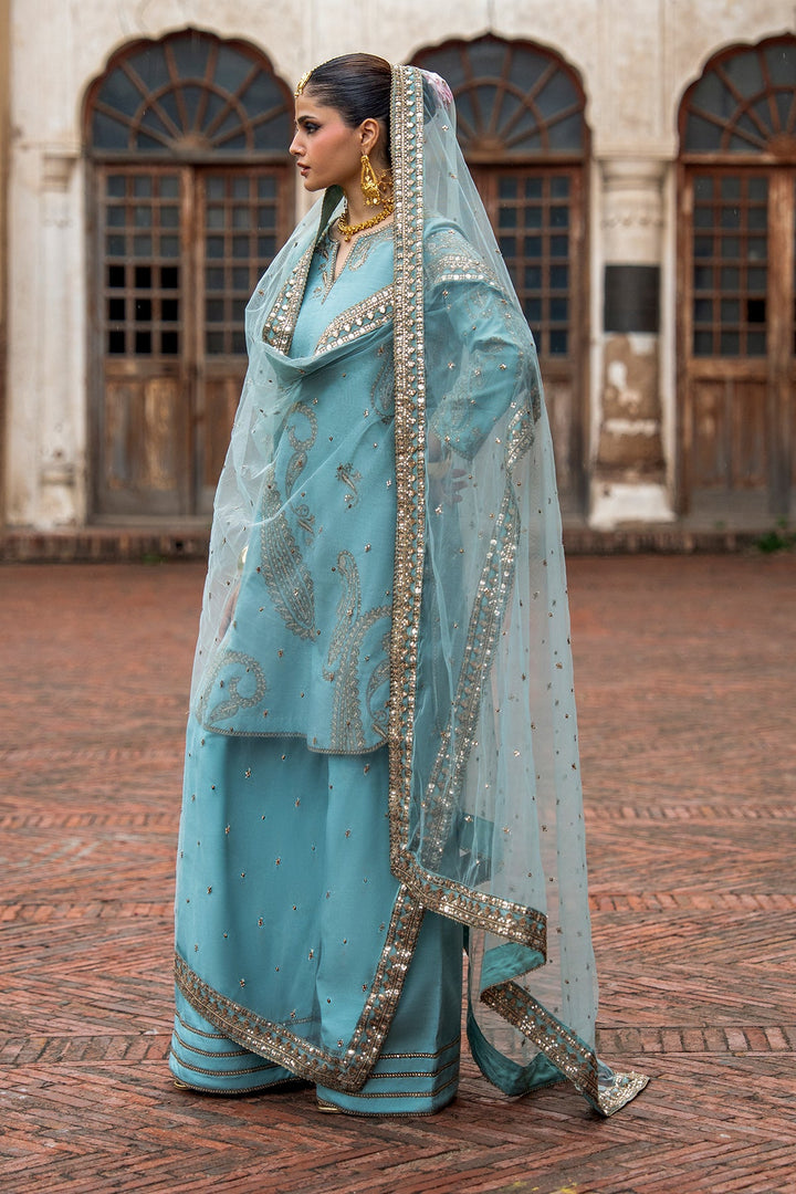Embroidered Raw Silk Sky Blue Stitched Suit - Charizma