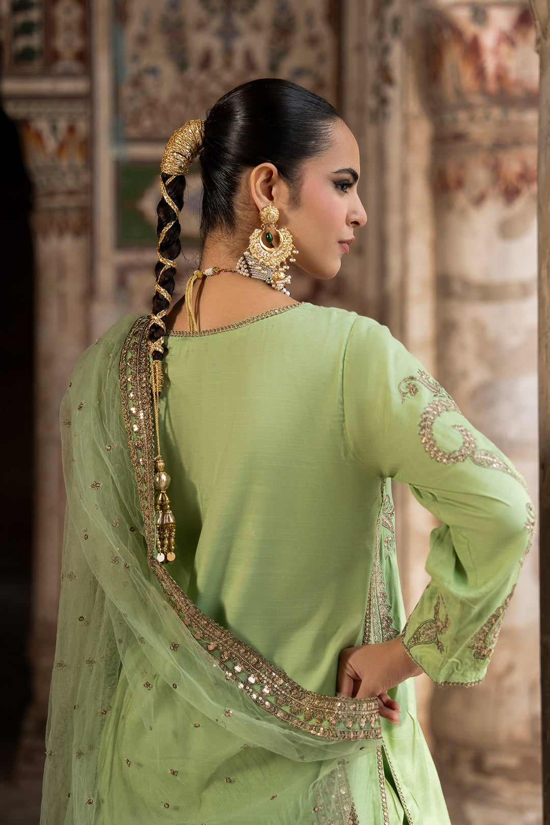 Embroidered Raw Silk Green Stitched Suit - Charizma