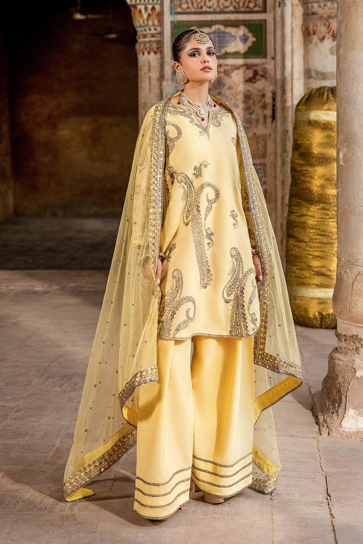 Embroidered Raw Silk Yellow Stitched Suit - Charizma
