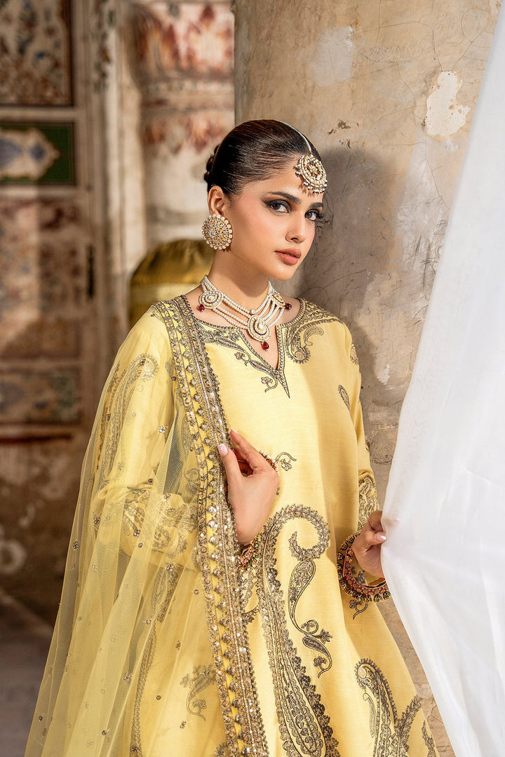 Embroidered Raw Silk Yellow Stitched Suit - Charizma