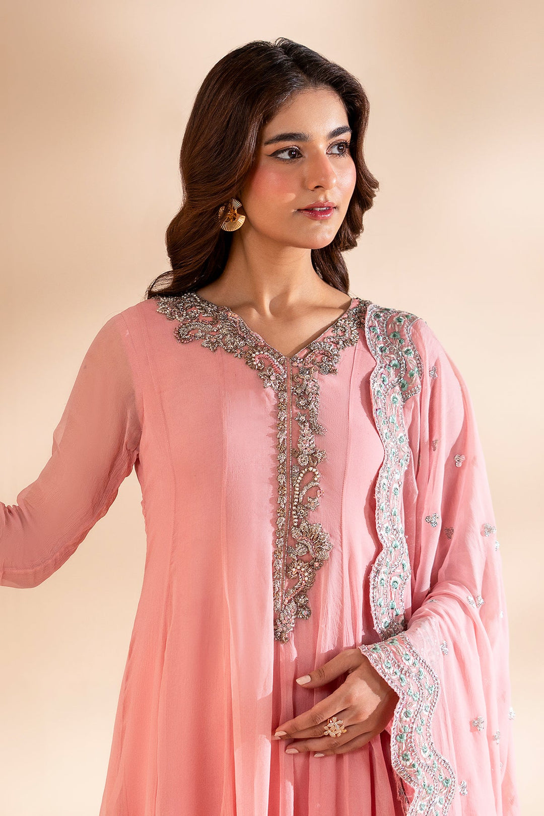 Chiffon Pink Stitched Suit - Charizma