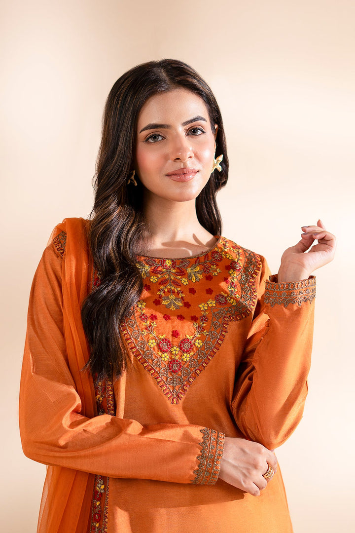 Embroidered Orange Stitched Suit - Charizma