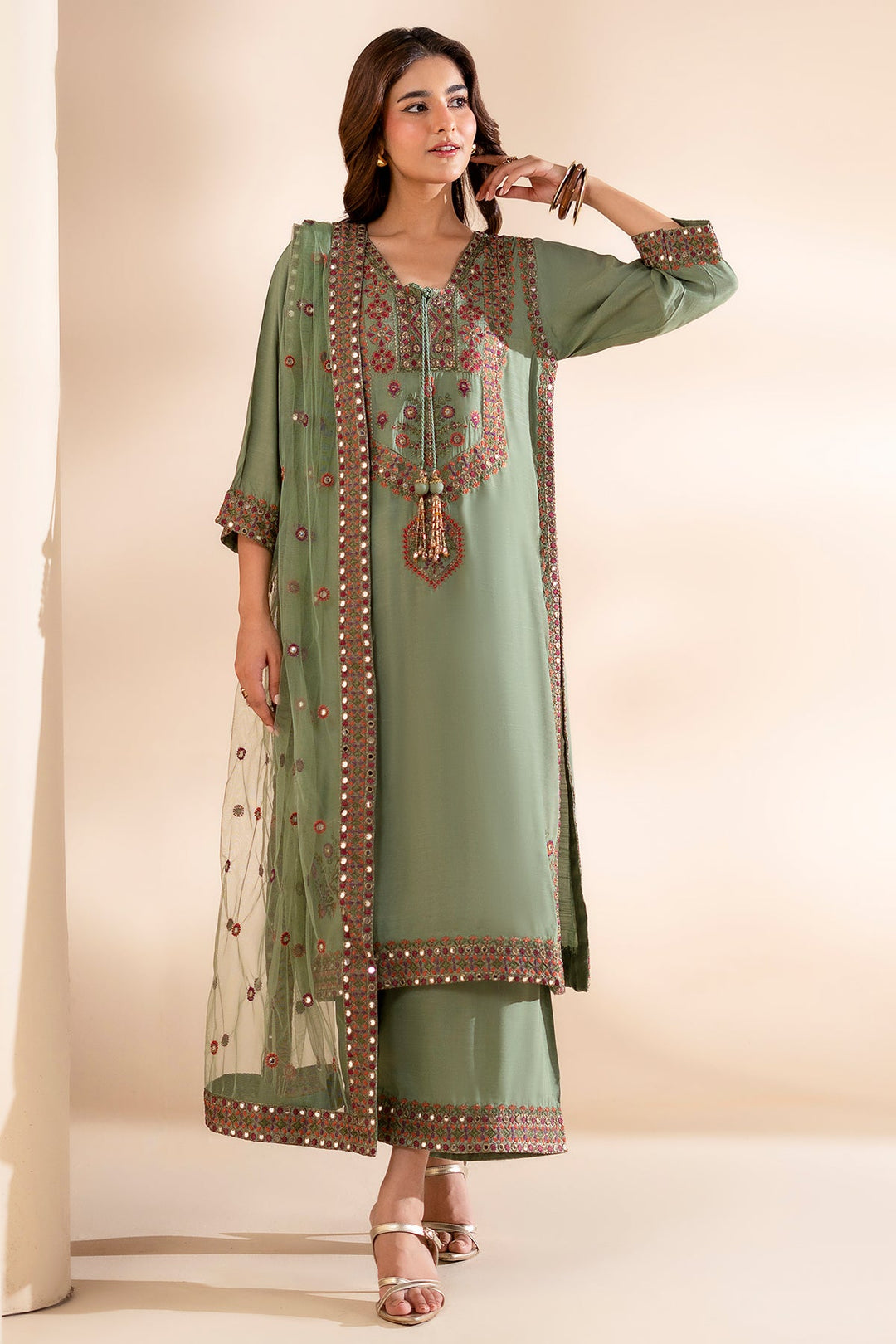 Silk Aqua Stitched Suit - Charizma