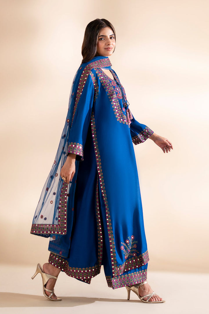 Silk Blue Stitched Suit - Charizma