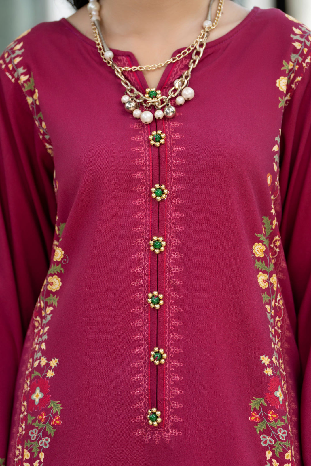 Slub Pashmina Maroon Stitched Suit - Raqsam