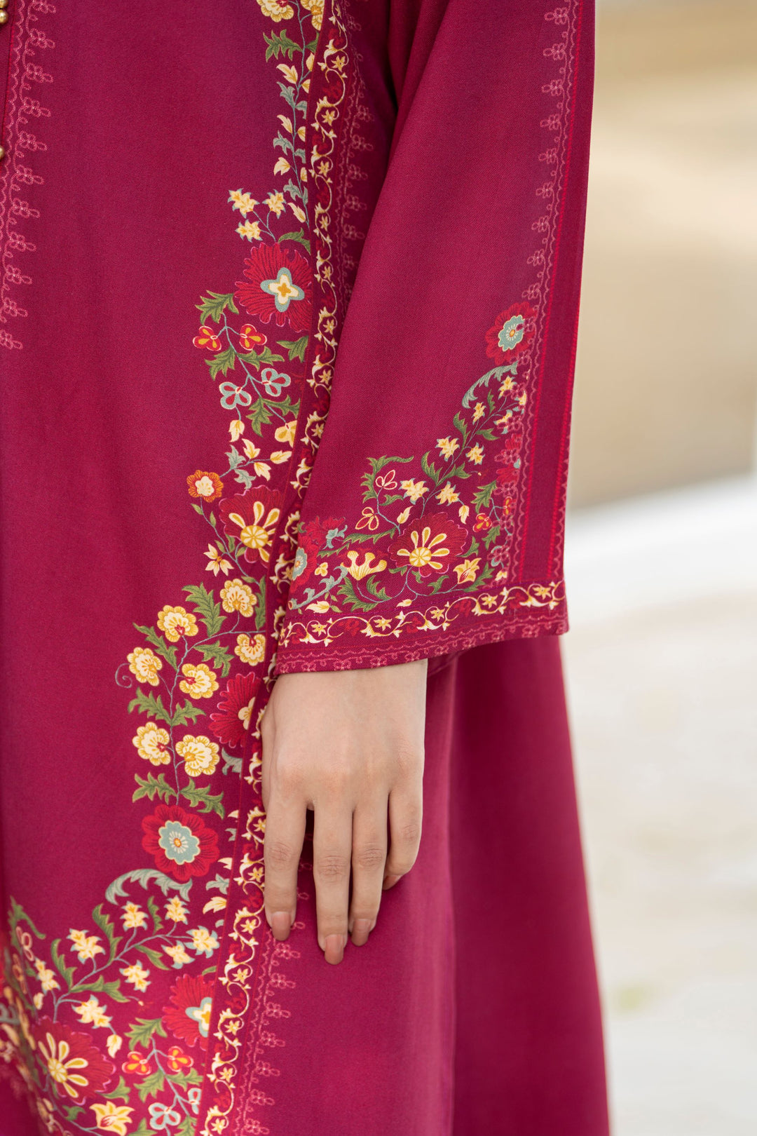 Slub Pashmina Maroon Stitched Suit - Raqsam