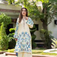 Slub Pashmina Off White Stitched Suit - Raqsam
