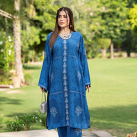 Slub Pashmina Dark Blue Stitched Suit - Raqsam