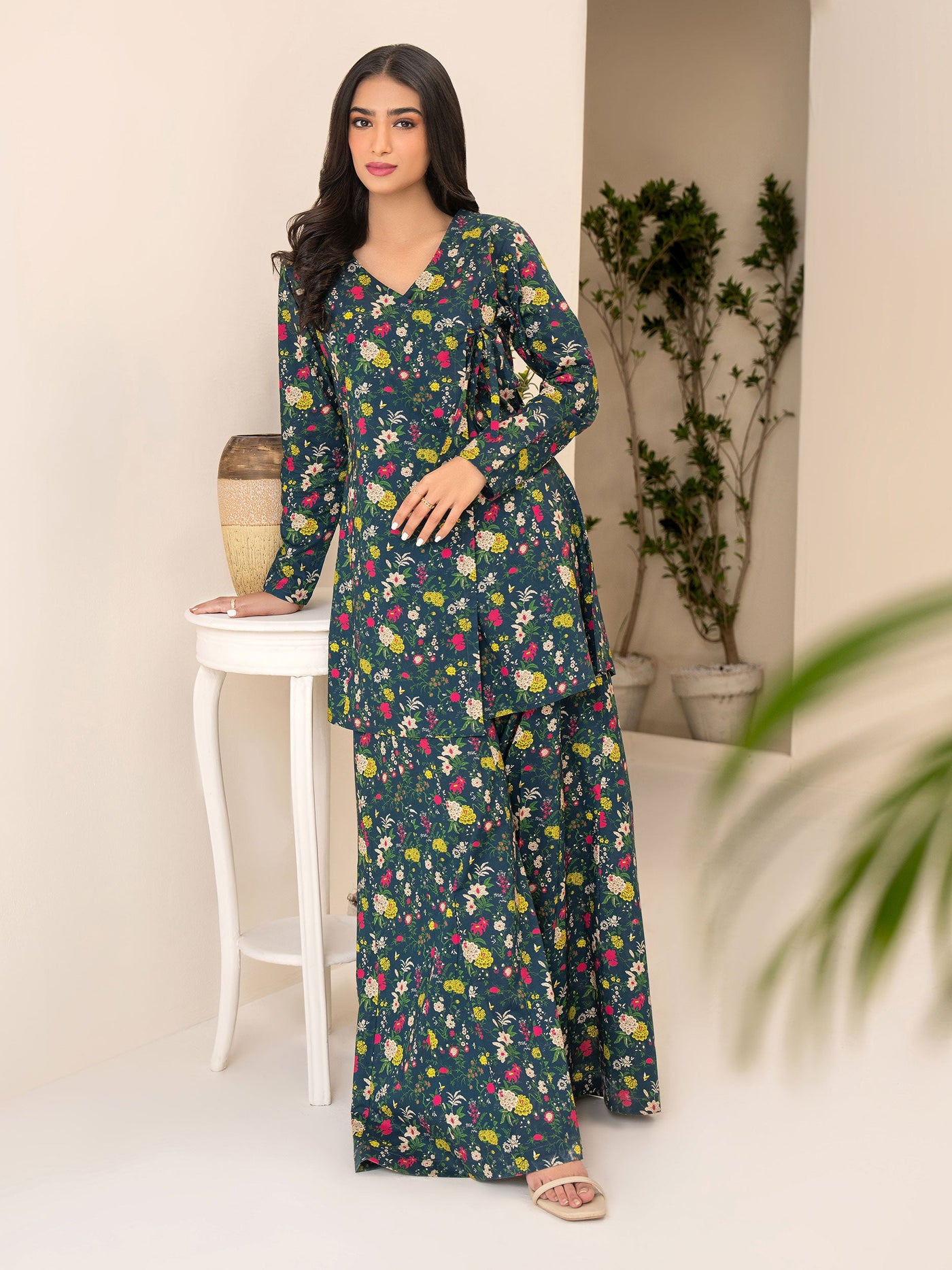 Lawn Navy Kurti - Limelight