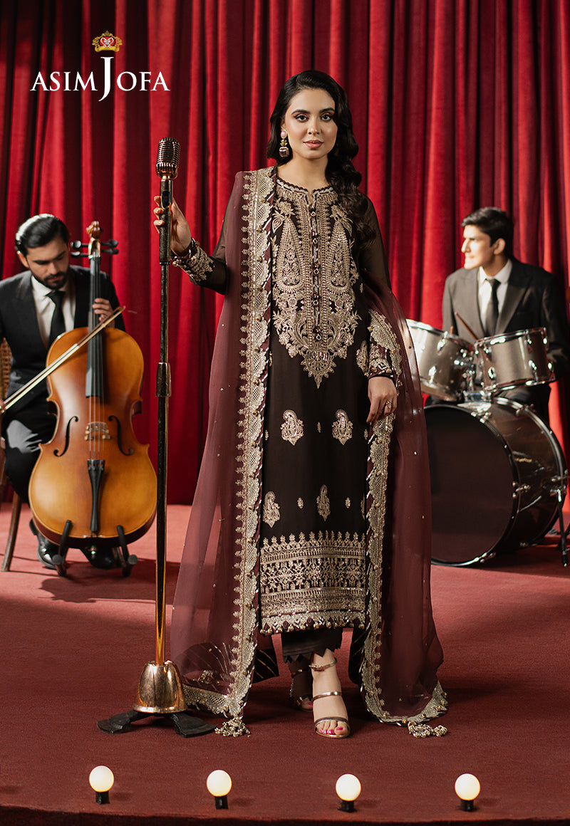 Chiffon Brown Stitched Suit - Asim Jofa