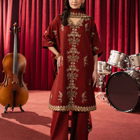 Embroidered Silk Rust Stitched Suit - Asim Jofa