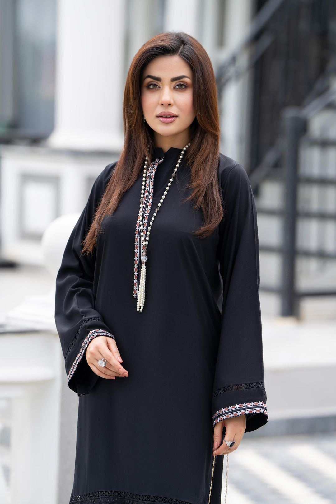 Embroidered Linen Black Stitched Suit - Raqsam