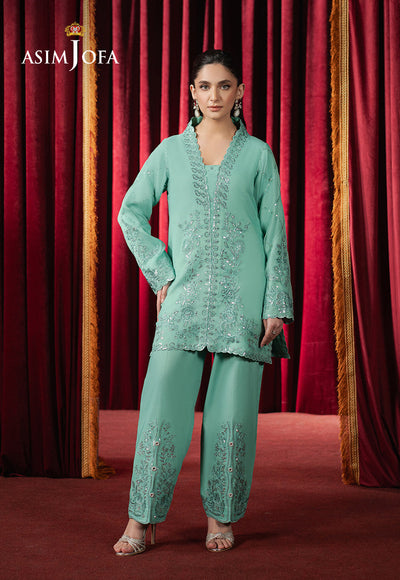 Embroidered Organza Green Stitched Suit - Asim Jofa