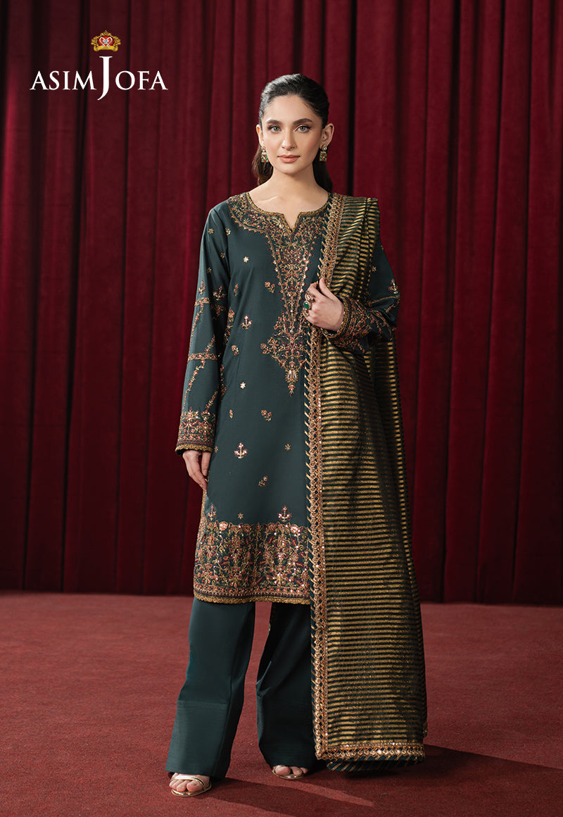 Chiffon Green Stitched Suit - Asim Jofa