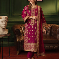 Embroidered Lawn Silk Purple Stitched Suit - Asim Jofa