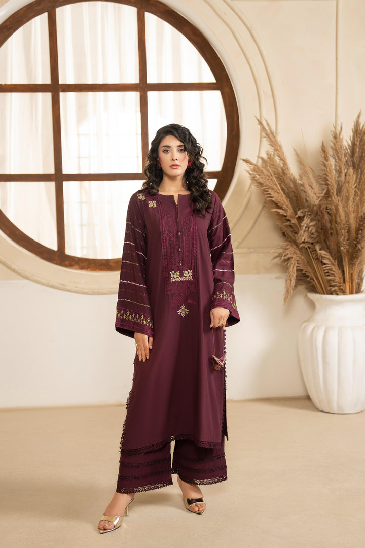 Linen Plum Stitched Suit  - Raqsam