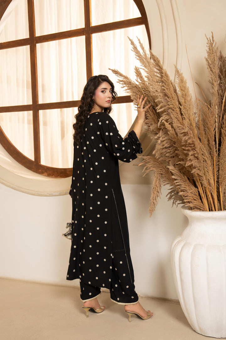 Linen Black Stitched Suit  - Raqsam