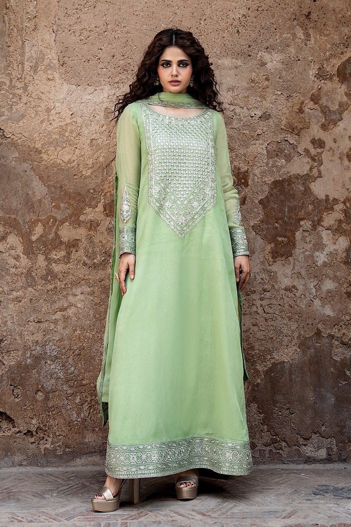Embroidered Green Stitched Suit - Charizma