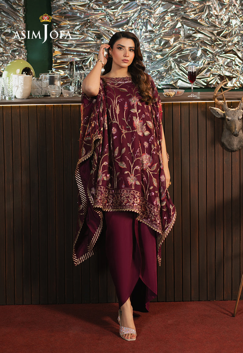 Chiffon Magenta Stitched Suit - Asim Jofa