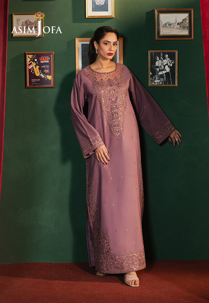 Embroidered Silk Lavender Stitched Suit - Asim Jofa