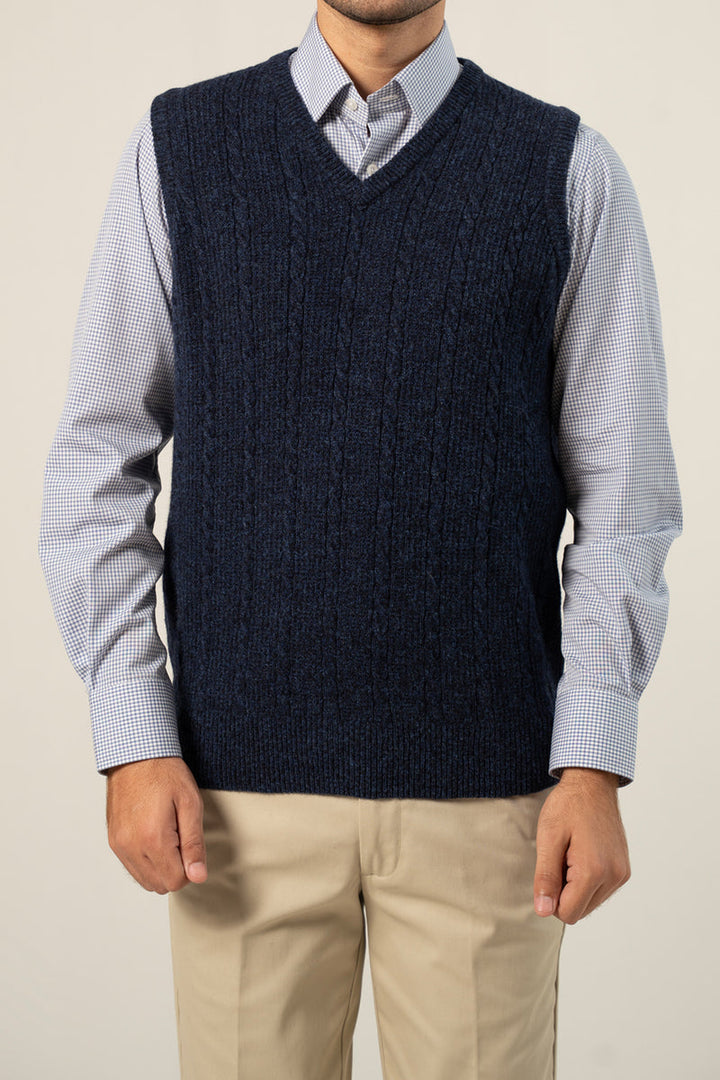 Cable Knit Navy Designer Sweater - Cambridge