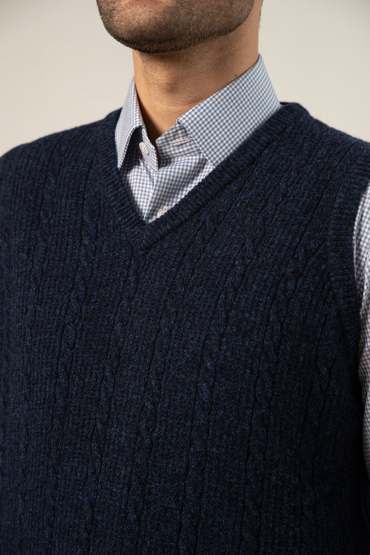 Cable Knit Navy Designer Sweater - Cambridge